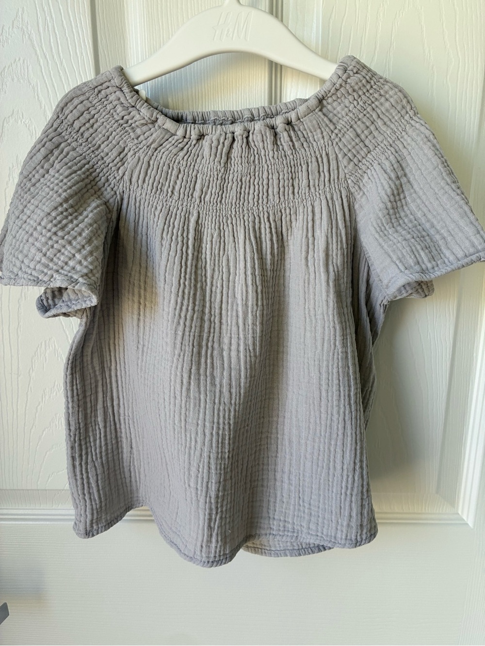 Zara Light Gray Smocked Neck Short Sleeve Top